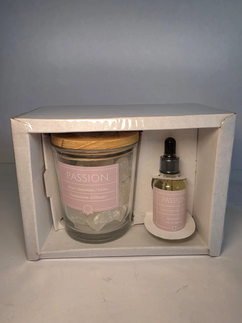 Rose Gemstone Salt Rock Diffuser & Scented Essential Oil - Pink Passion Scent